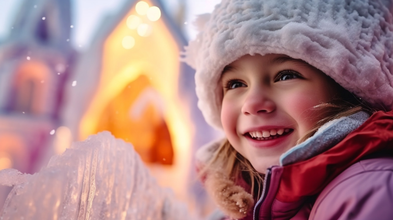 Mysterious ice castle christmas adventure, christmas stock image ai, christmas stock photos ai