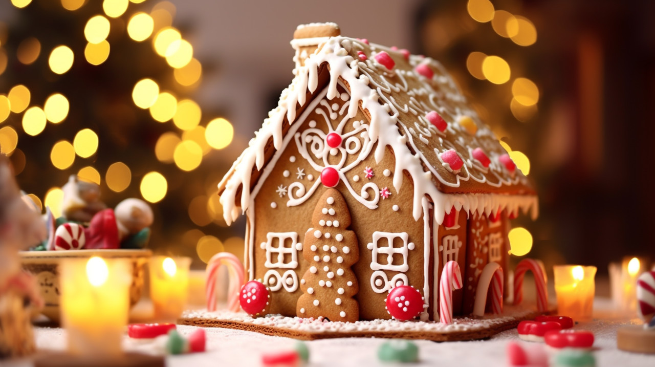 A close-up of a gingerbread house, christmas stock image ai, christmas stock photos ai