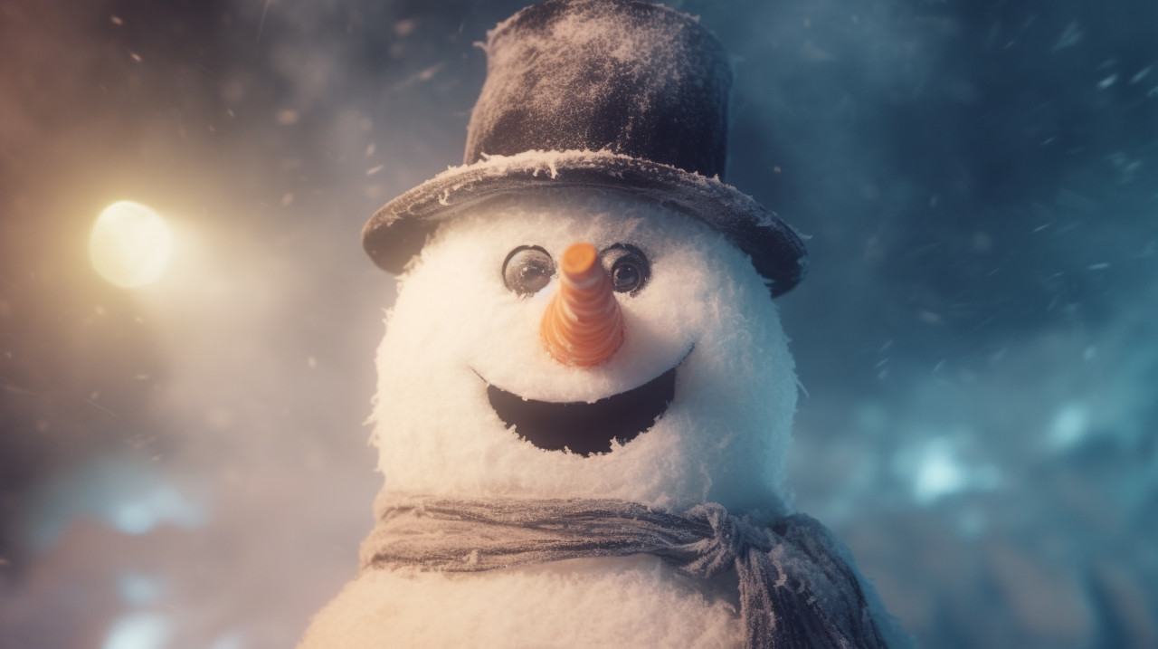 A close-up of a snowman's face, christmas stock image ai, christmas stock photos ai