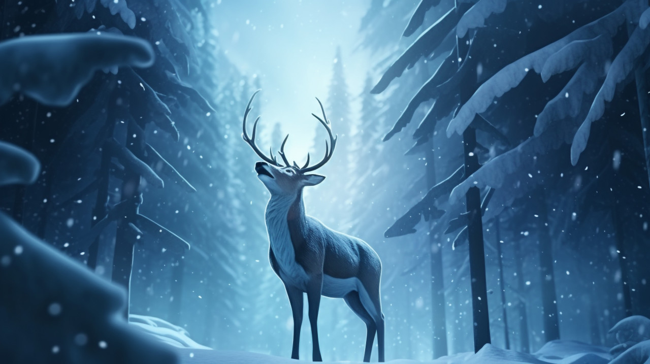Winter forest deer with christmas spirit, christmas stock image ai, christmas stock photos ai