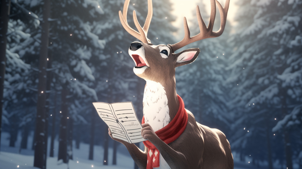 Deer singing christmas carols, christmas stock image ai, christmas stock photos ai