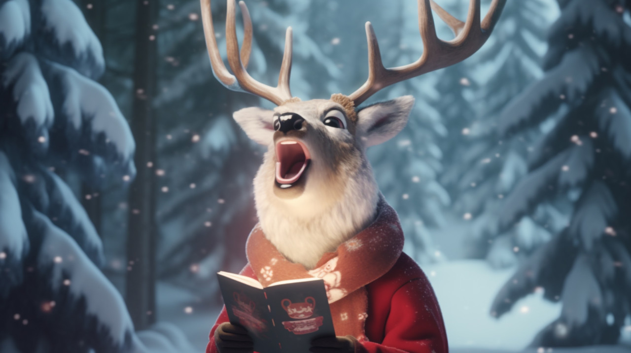 Merry christmas from a singing deer, christmas stock image ai, christmas stock photos ai