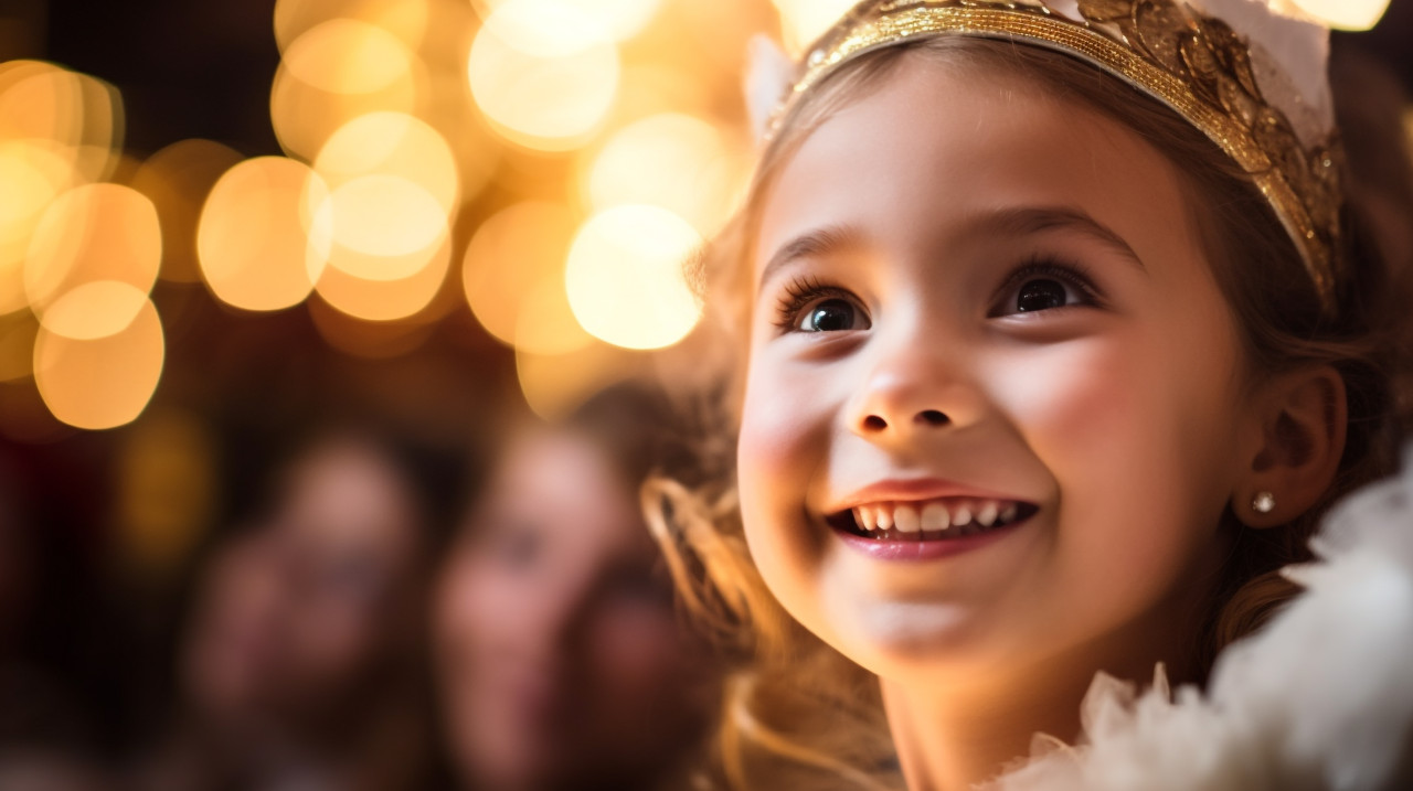 A close up of a young girls face, christmas stock image ai, christmas stock photos ai