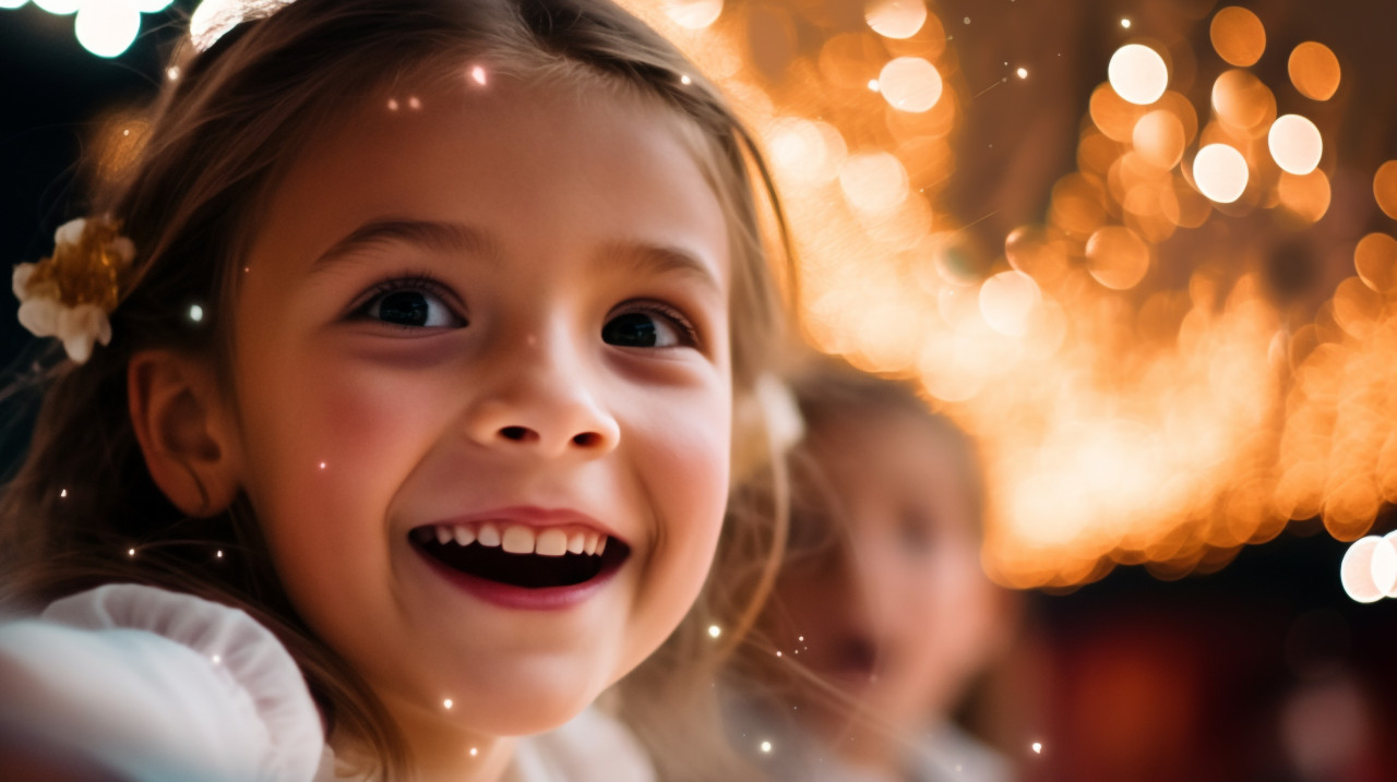 Girl with wide eyes in awe of nature, christmas stock image ai, christmas stock photos ai