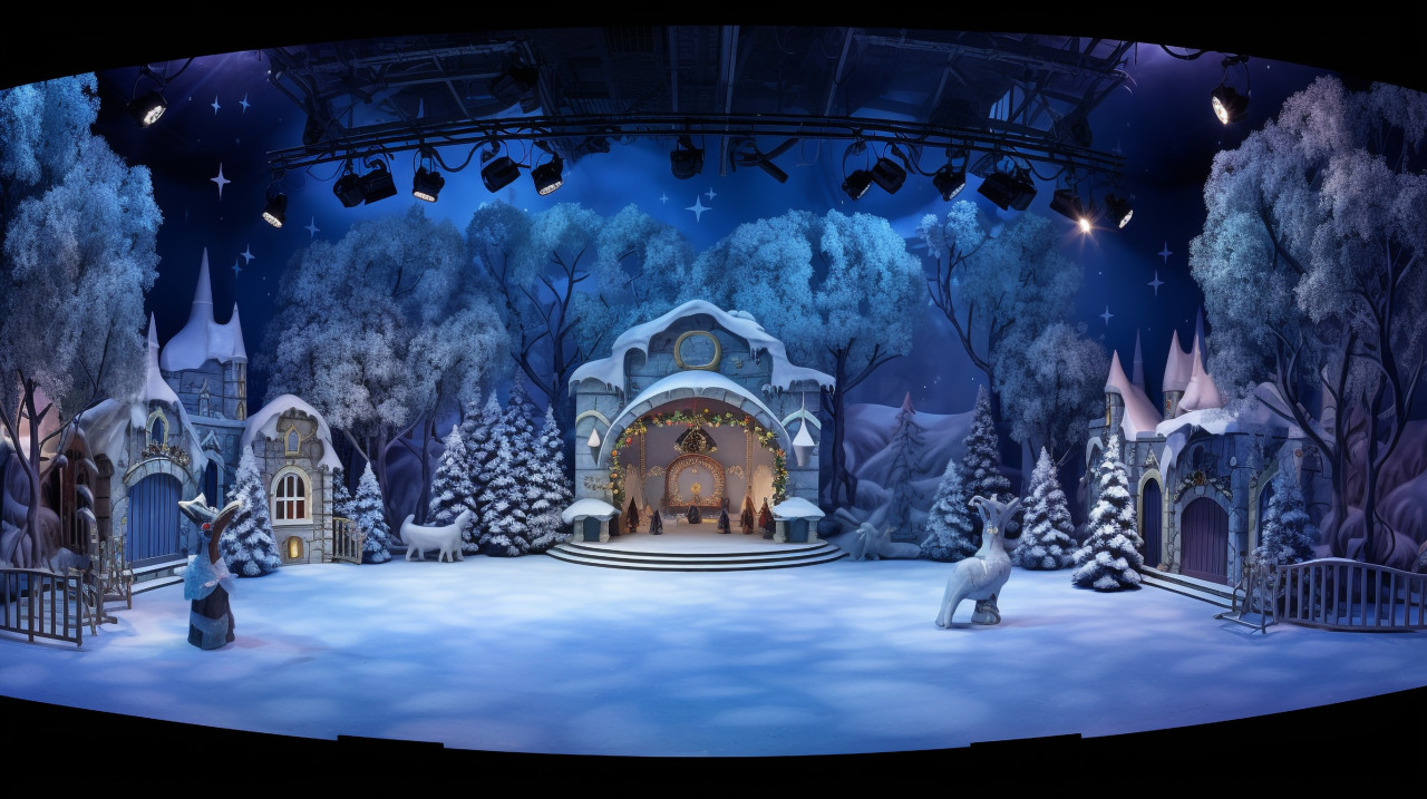 A panoramic view of the nutcracker ballet stage, christmas stock image ai, christmas stock photos ai