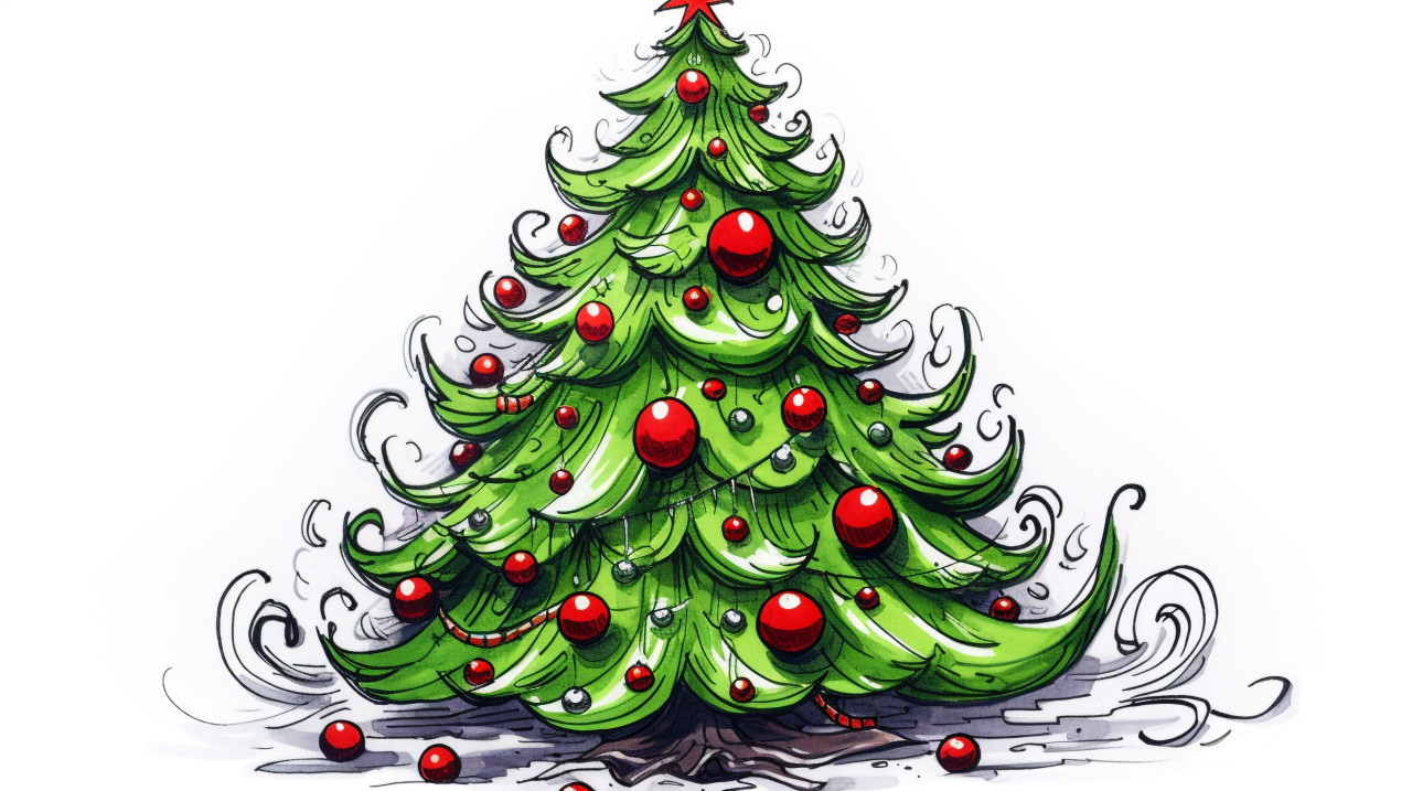 A sketch of a christmas tree on a white background, christmas stock image ai, christmas stock photos ai