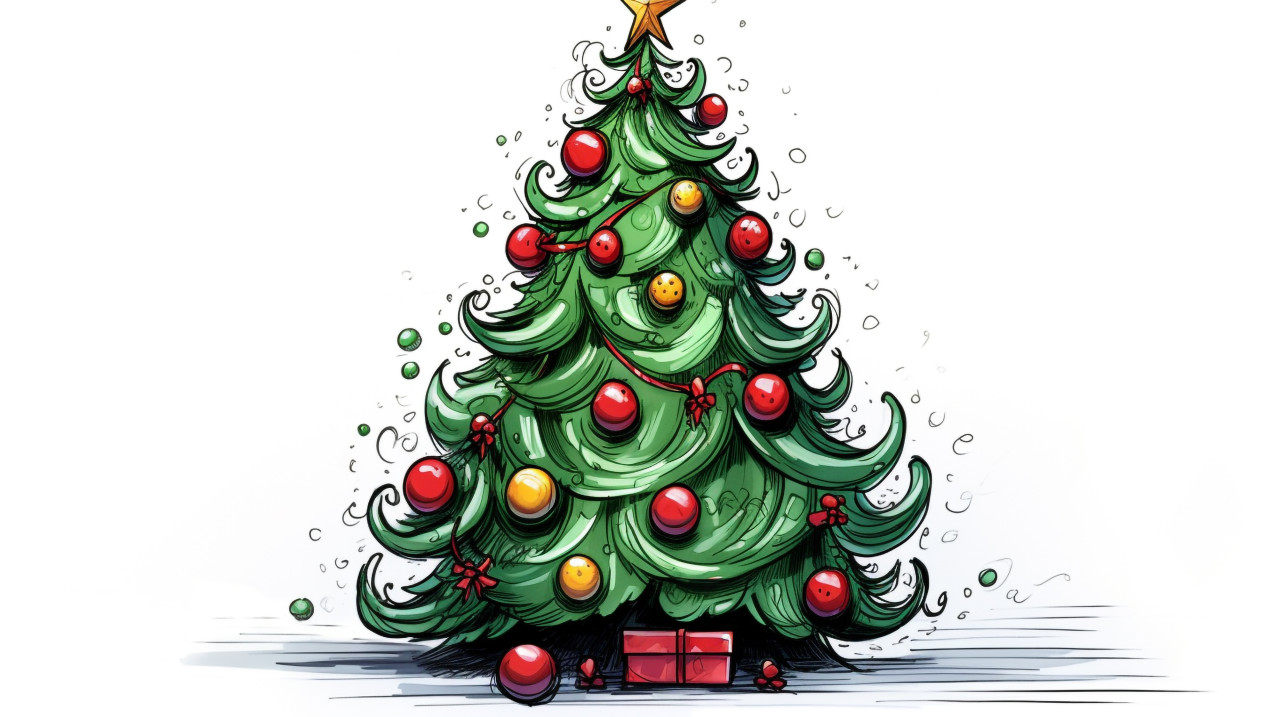 Christmas tree sketch for holiday cards, christmas stock image ai, christmas stock photos ai