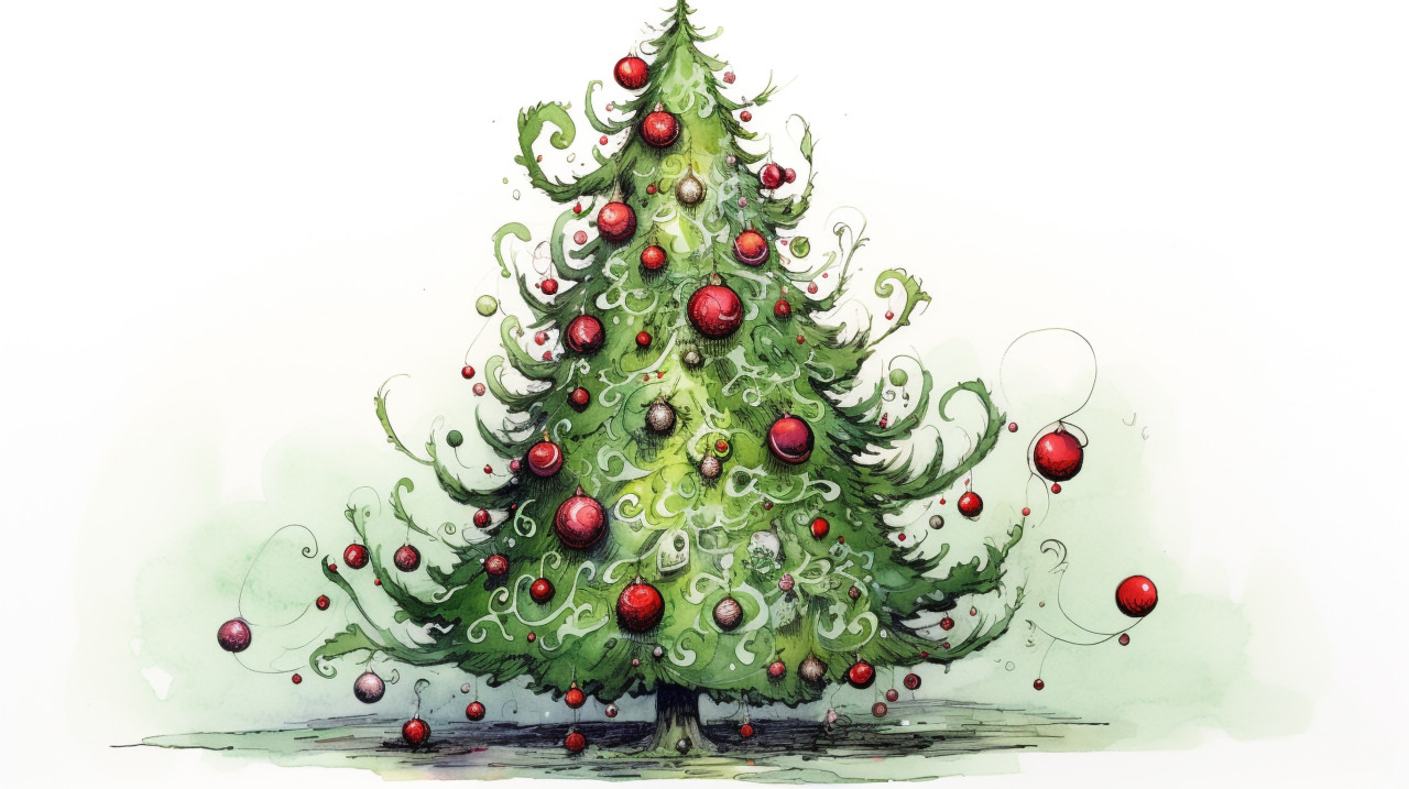 Cute hand-drawn christmas tree, christmas stock image ai, christmas stock photos ai