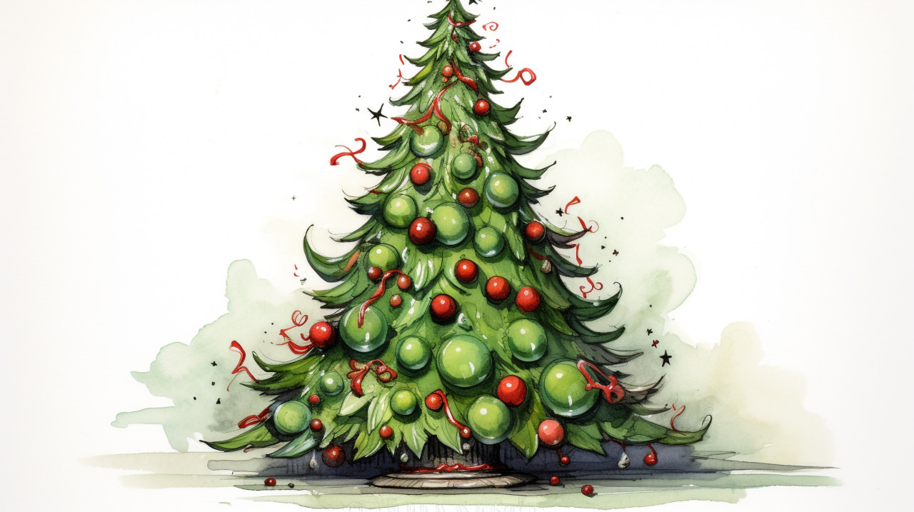 Realistic christmas tree drawing, christmas stock image ai, christmas stock photos ai