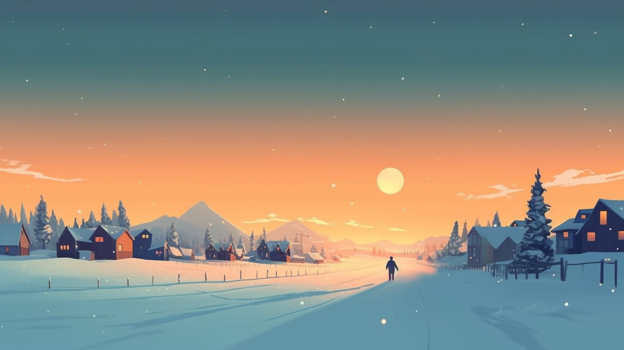 A christmas landscape with snow covered trees and houses, christmas stock image ai, christmas stock photos ai