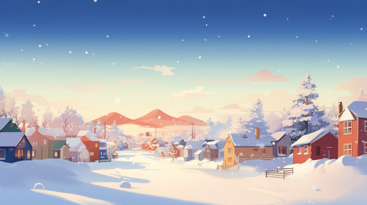 Snowy christmas trees and houses, christmas stock image ai, christmas stock photos ai