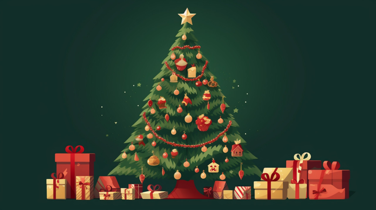 Merry christmas tree with gifts vector, christmas stock image ai, christmas stock photos ai