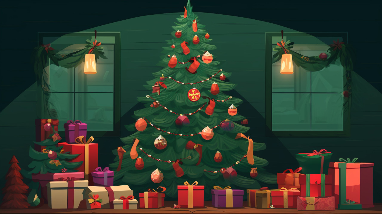 Winter night in the mountains, christmas stock image ai, christmas stock photos ai