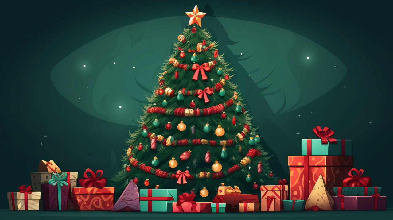 Festive christmas tree with gifts vector, christmas stock image ai, christmas stock photos ai