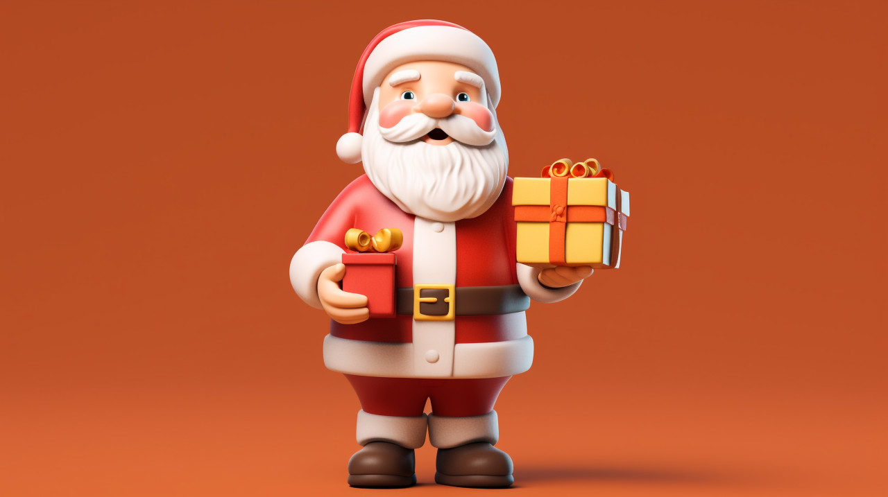 3d santa claus cartoon holding sign with present, christmas stock image ai, christmas stock photos ai