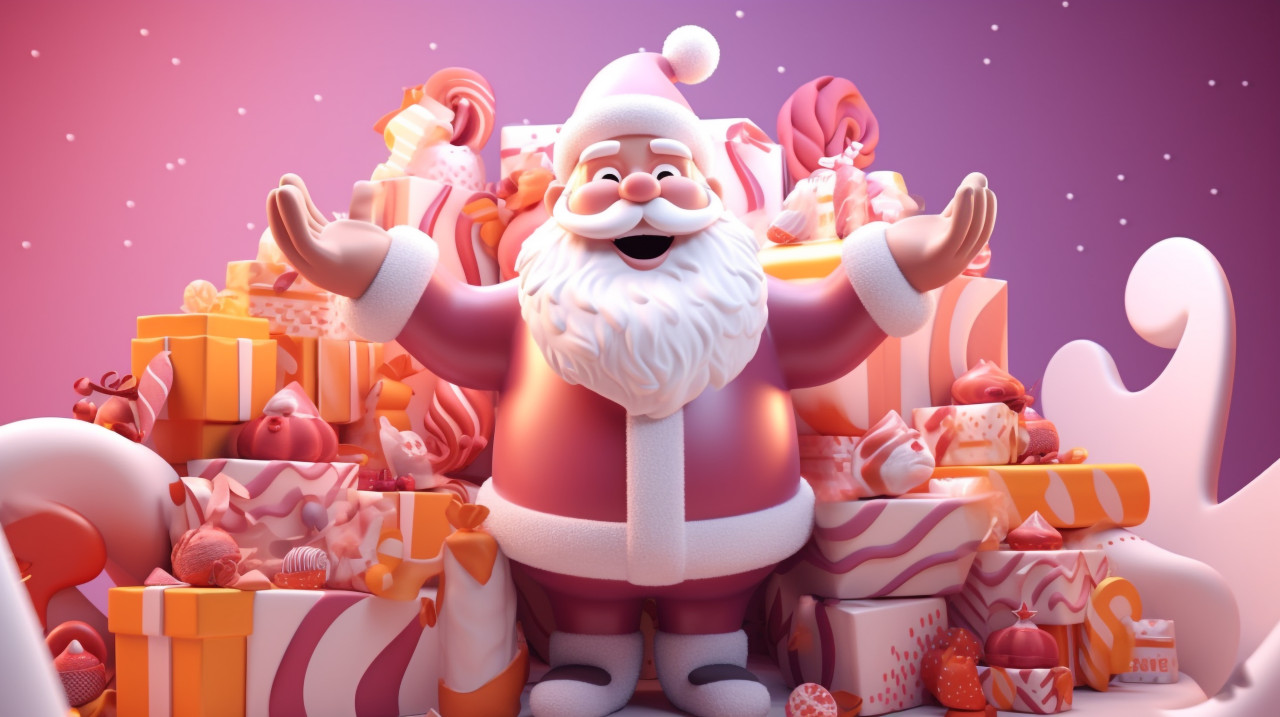 3d model of santa claus delivering presents, christmas stock image ai, christmas stock photos ai