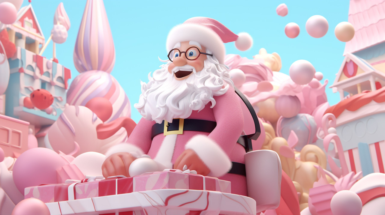 Santa claus holding presents up high, christmas stock image ai, christmas stock photos ai