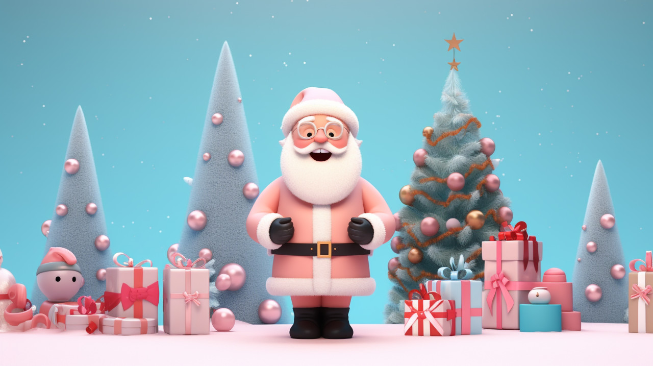 Santa claus in a winter wonderland with presents, christmas stock image ai, christmas stock photos ai
