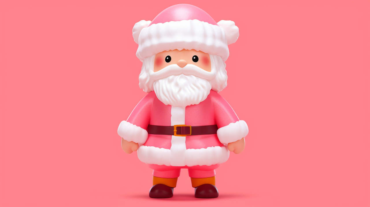 Cute doll in santa costume on pink background, christmas stock image ai, christmas stock photos ai