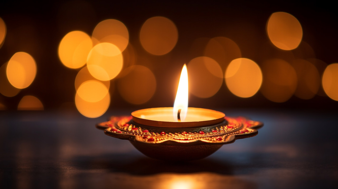 Shimmering diya light in the darkness, diwali festival stock image, diwali festival ai prompt