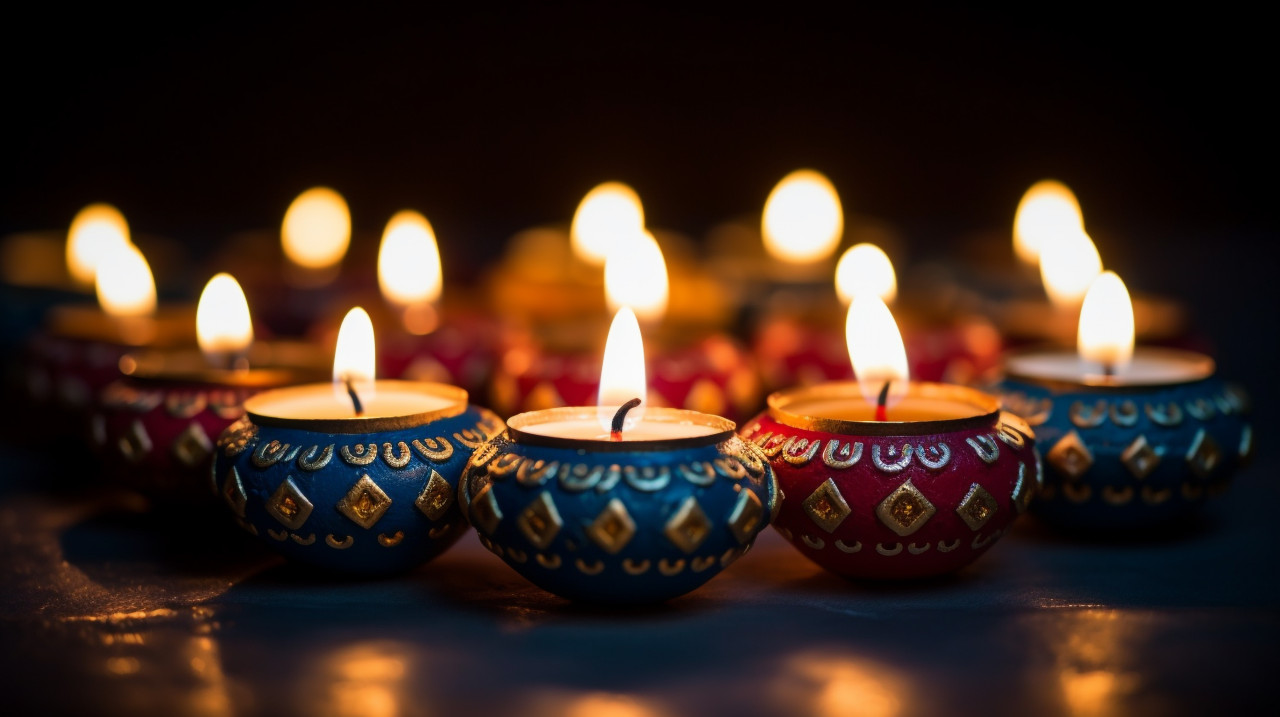 A group of diyas, diwali festival stock image, diwali festival ai prompt