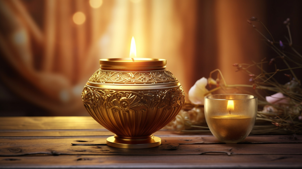 Luxurious gold candles for your home, diwali festival stock image, diwali festival ai prompt