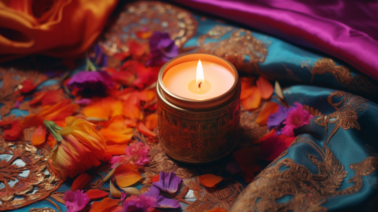 Candles and colorful ground decor, diwali festival stock image, diwali festival ai prompt