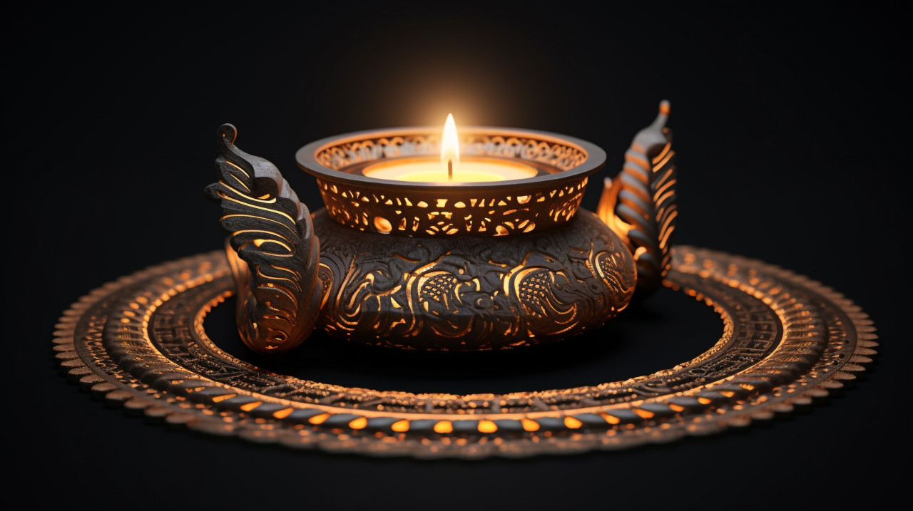 Diwali lamps and candles on black background, diwali festival stock image, diwali festival ai prompt