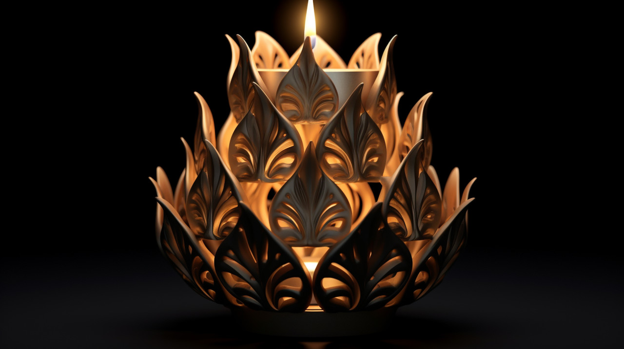 Black background with diwali lamps and candles, diwali festival stock image, diwali festival ai prompt