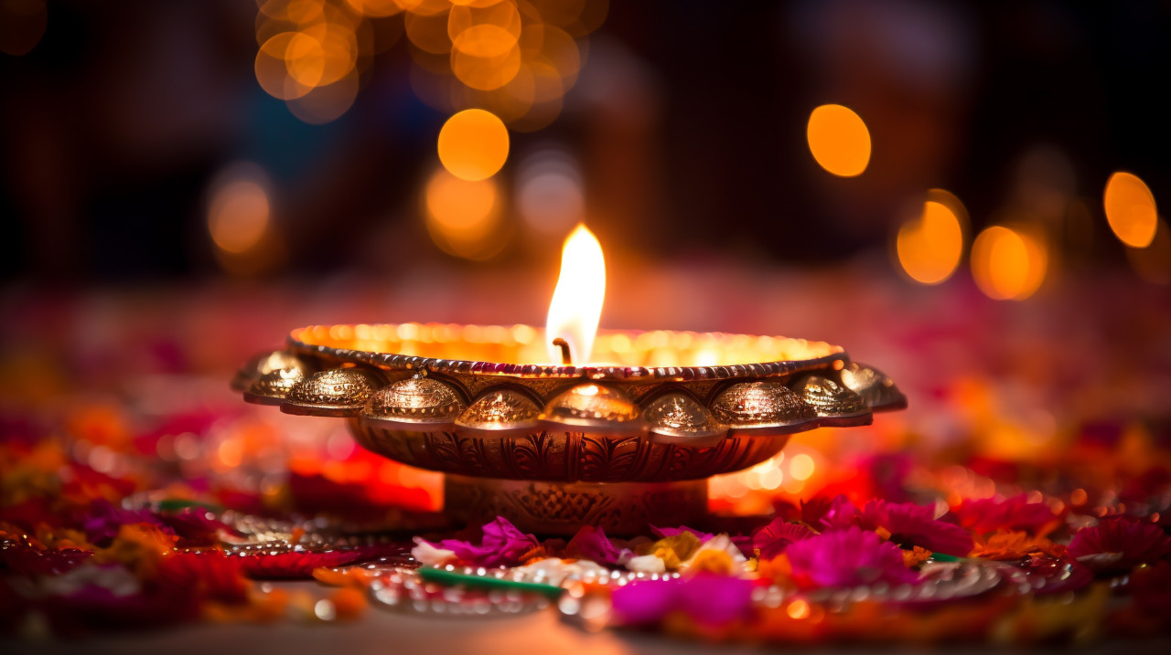 The diya is in the foreground, diwali festival stock image, diwali festival ai prompt