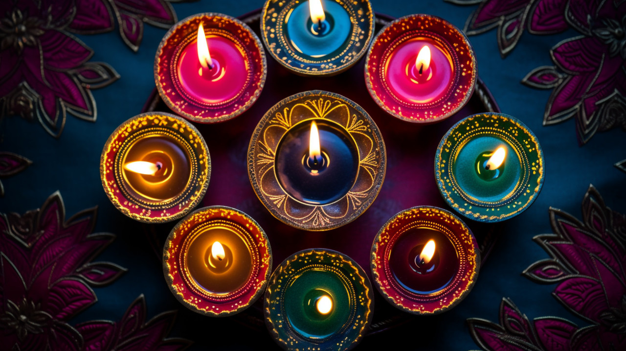 Colorful lights and candles for diwali, diwali festival stock image, diwali festival ai prompt