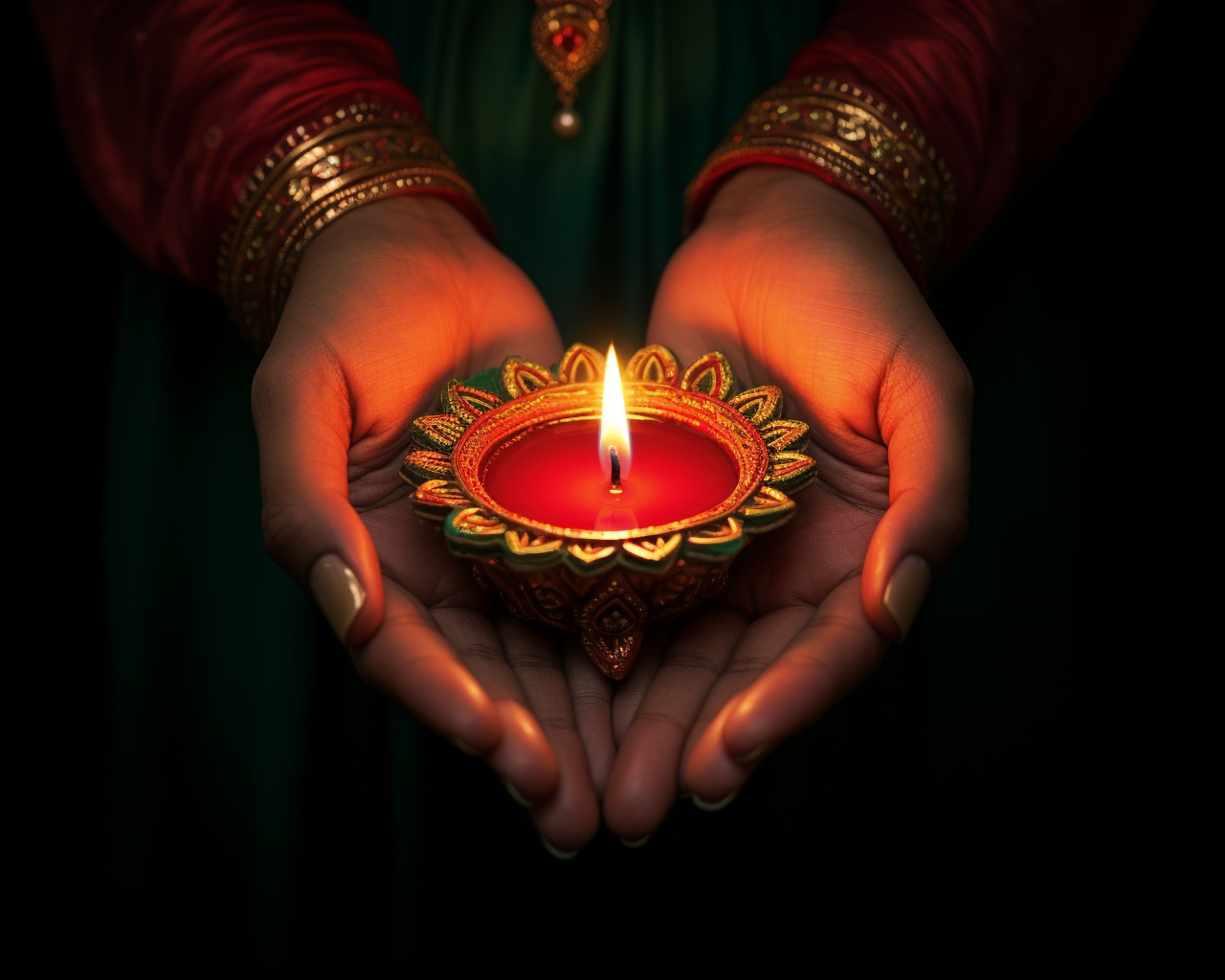 Indian hands holding candles in diya ceremony, diwali festival stock image, diwali festival ai prompt