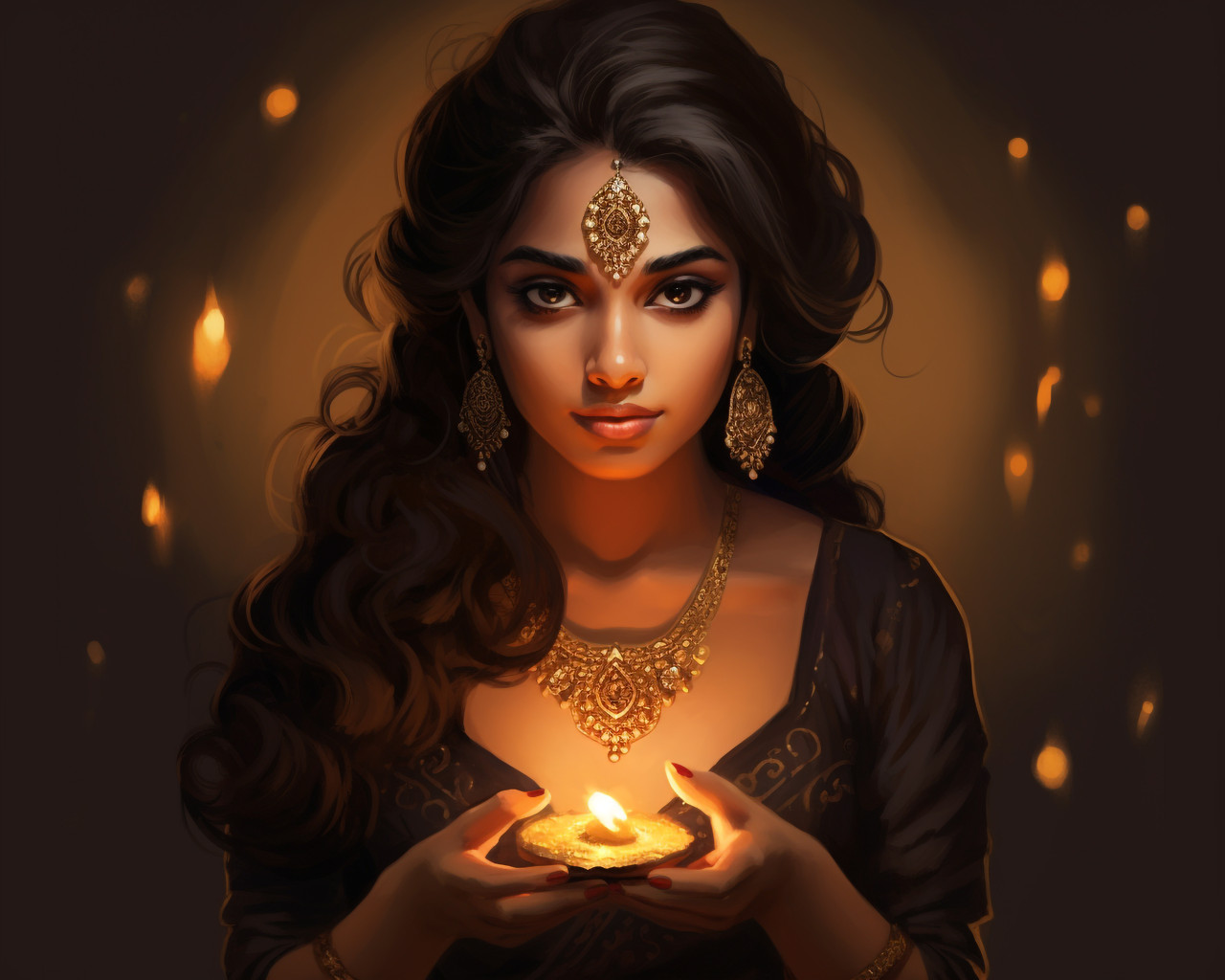 Beautiful girl with diya candlelight, diwali festival stock image, diwali festival ai prompt