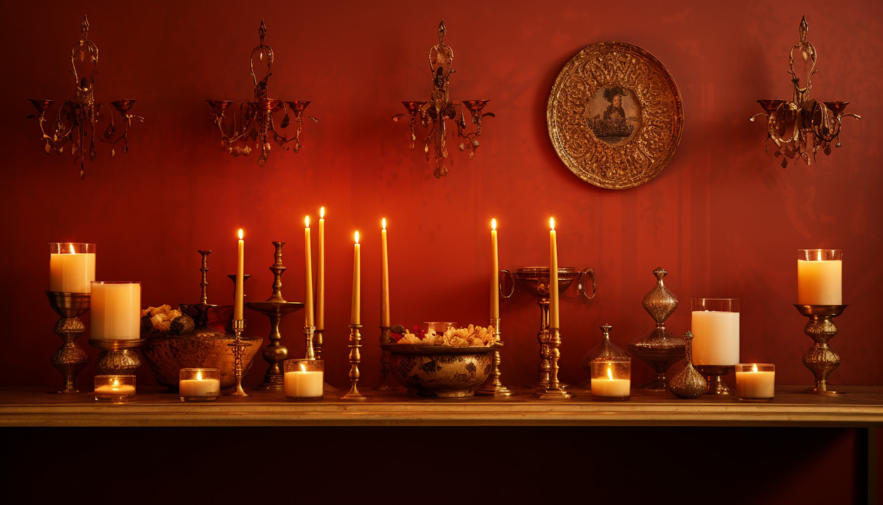 Vintage table settings with candles, diwali festival stock image, diwali festival ai prompt