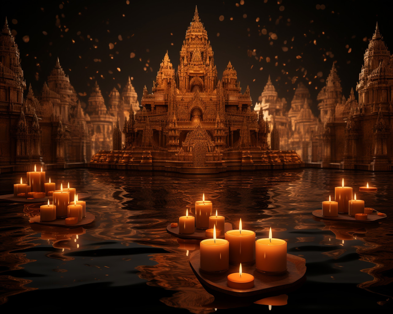 Floating candles on still water, diwali festival stock image, diwali festival ai prompt