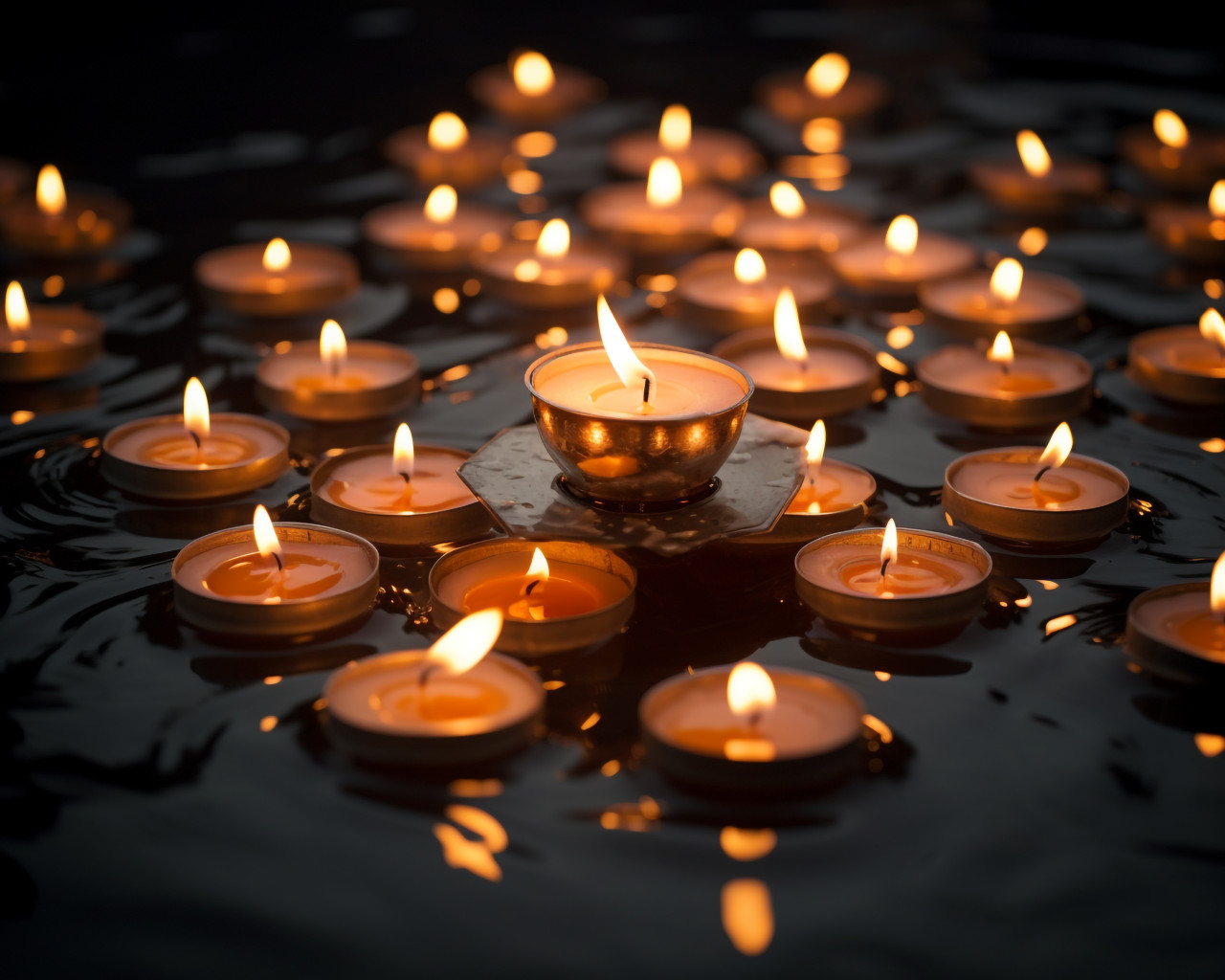 A group of small white candles sit in the water for diwali, diwali festival stock image, diwali festival ai prompt