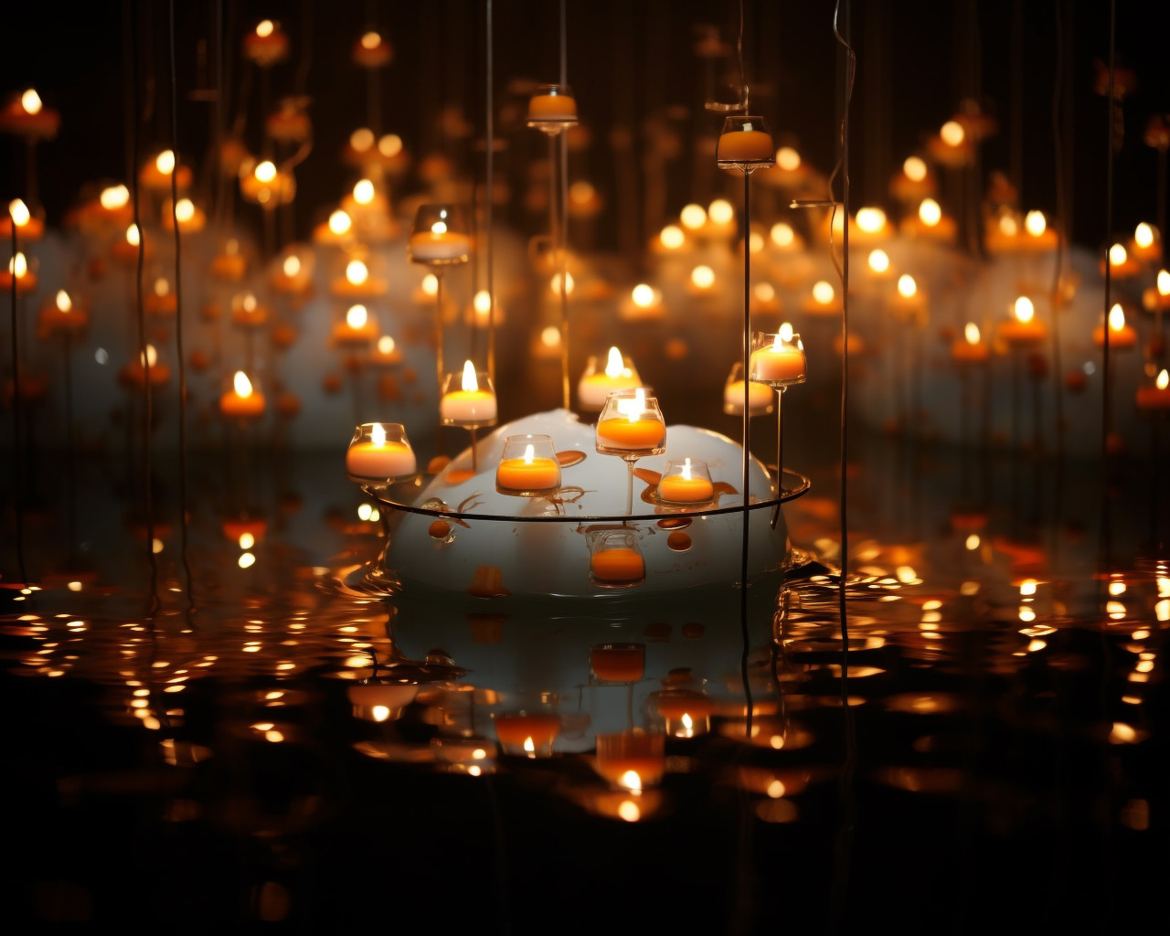 Small white candles floating in water for diwali, diwali festival stock image, diwali festival ai prompt