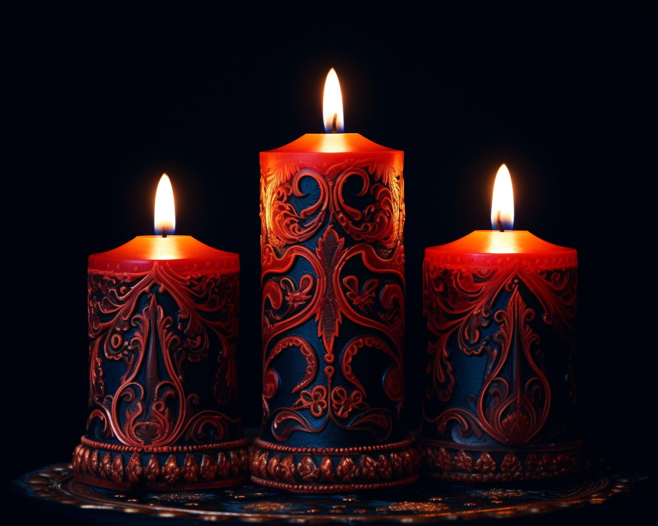 Three lit candles on black background, diwali festival stock image, diwali festival ai prompt