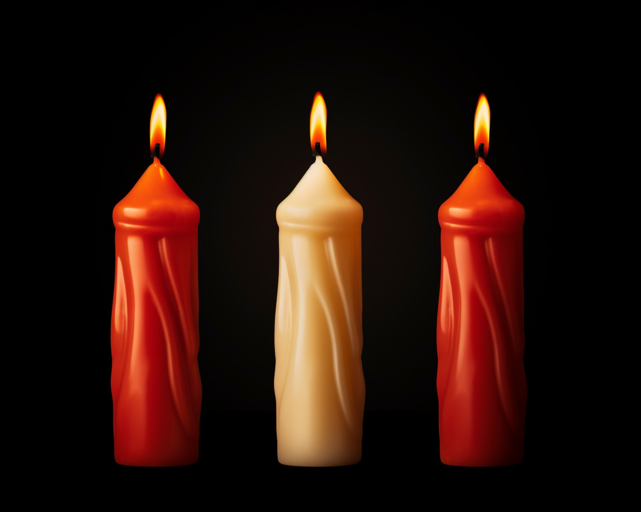 Three red candles sit in a row near a black background, diwali festival stock image, diwali festival ai prompt