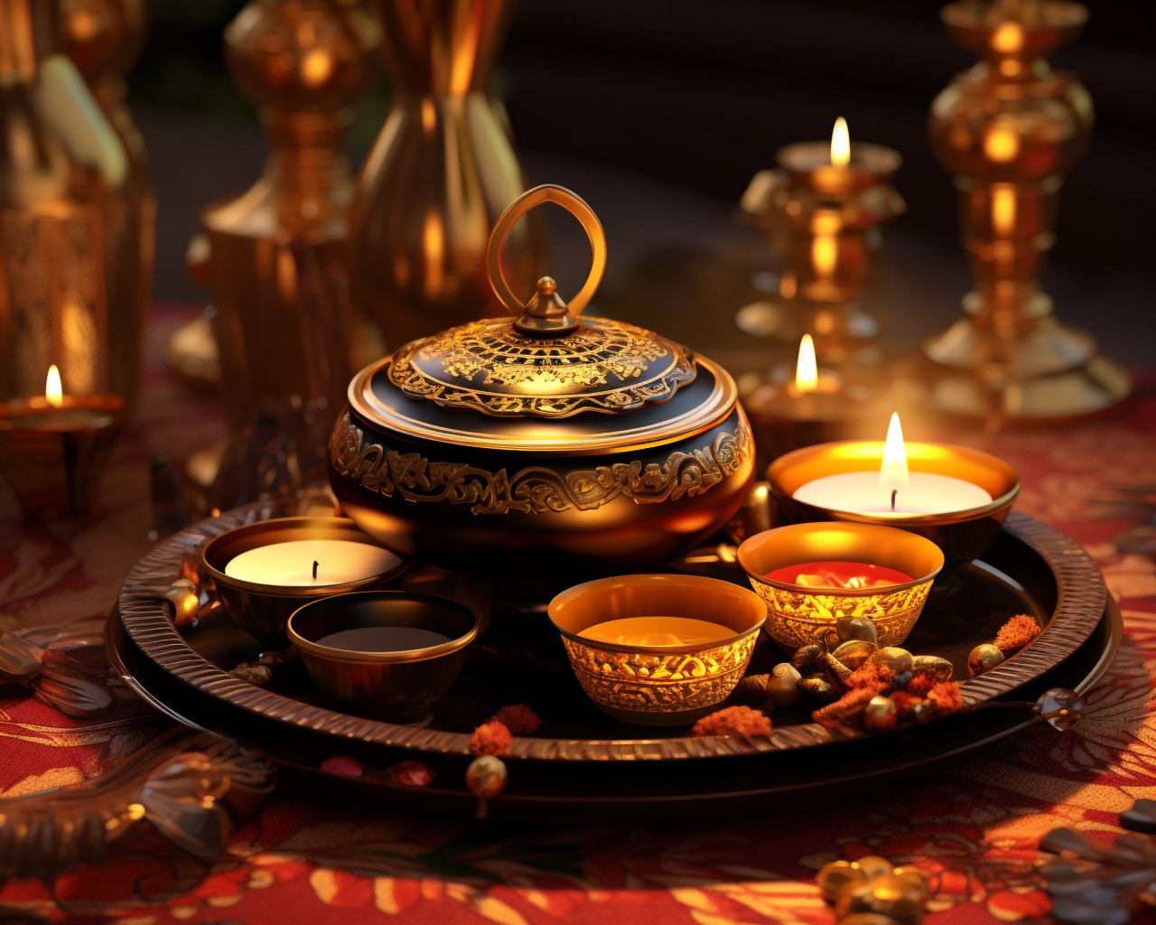 Gold diya kadhai, diwali festival stock image, diwali festival ai prompt