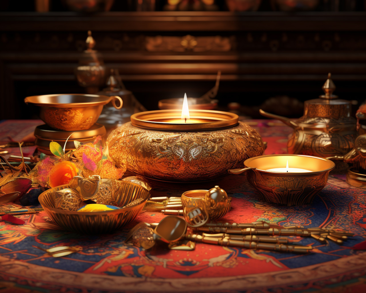 Golden diya kadahi for a touch of elegance, diwali festival stock image, diwali festival ai prompt