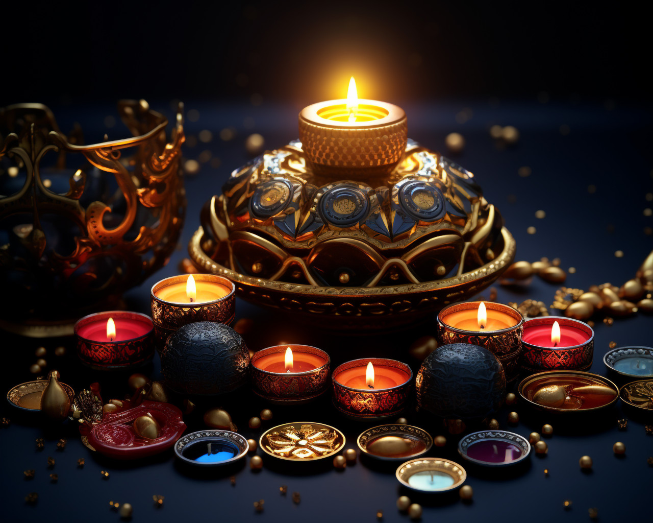 Diwali decoration with diyas and candles, diwali festival stock image, diwali festival ai prompt