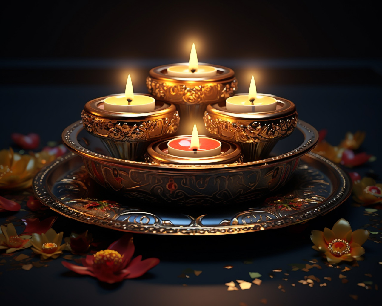 Traditional diyas and candles for diwali, diwali festival stock image, diwali festival ai prompt