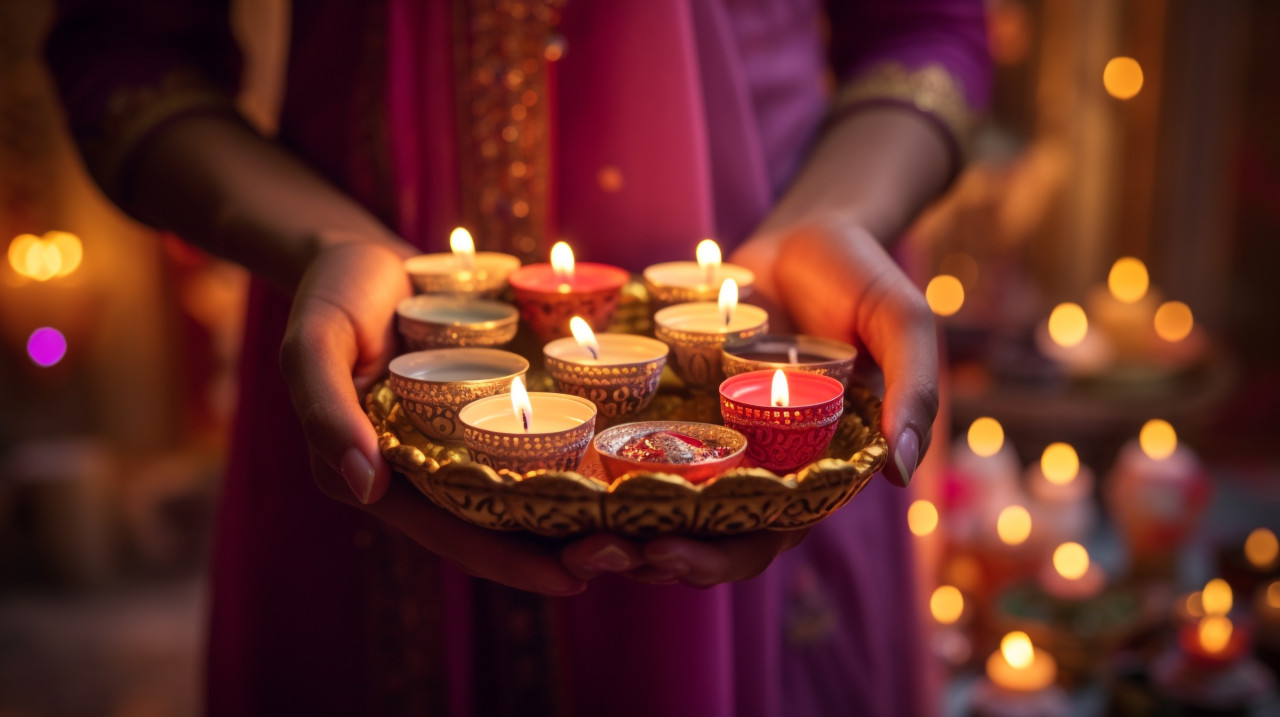On the occasion of diwali people hold diyas, diwali festival stock image, diwali festival ai prompt