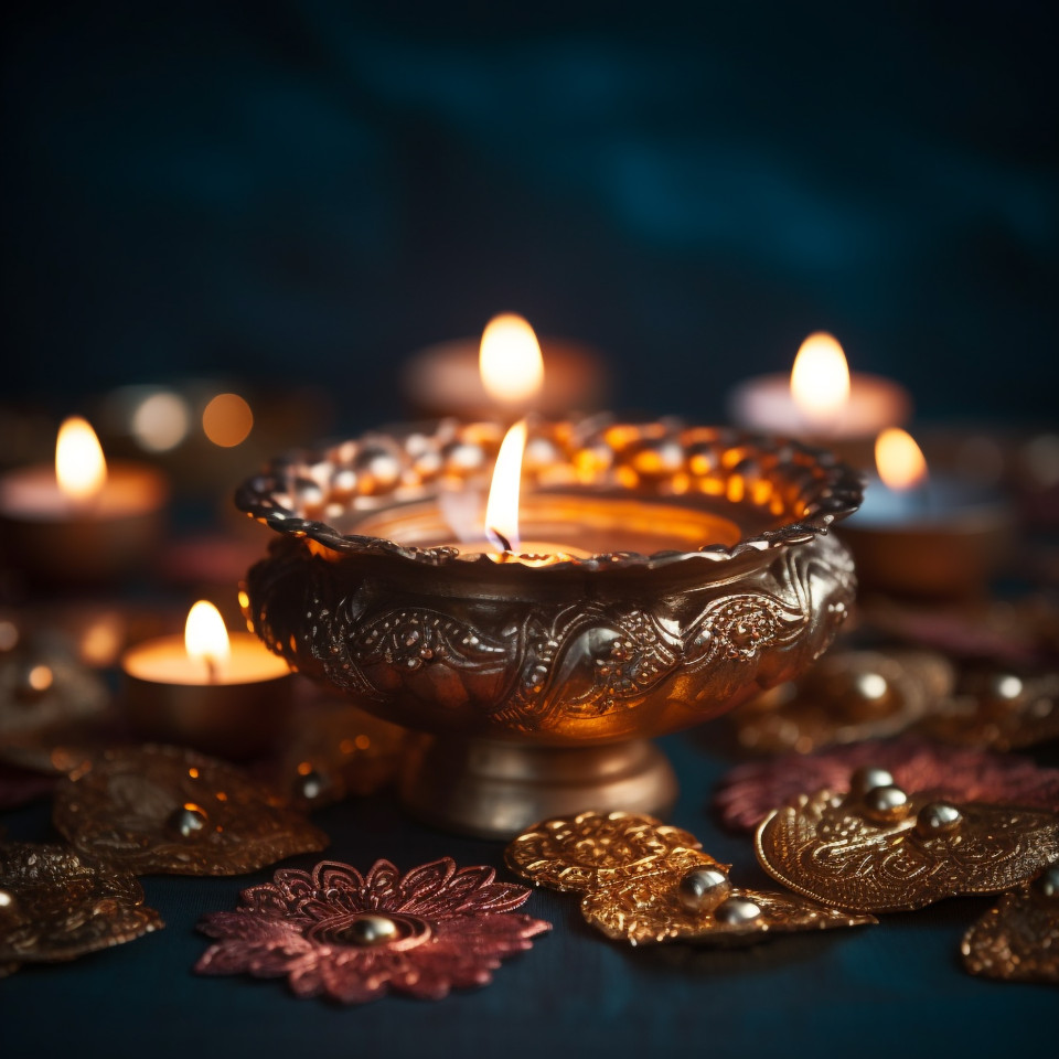 Simple diya lighted on a dark background, diwali festival stock image, diwali festival ai prompt
