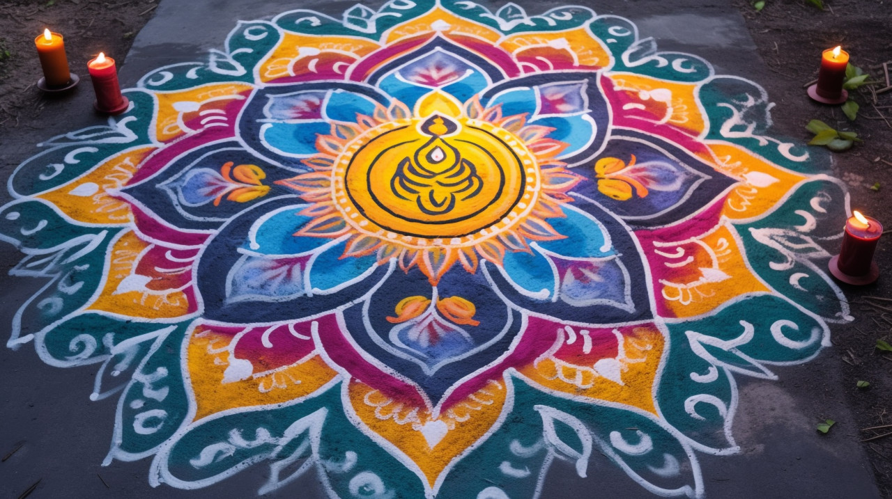 Beautiful rangoli on the floor, diwali festival stock image, diwali festival ai prompt