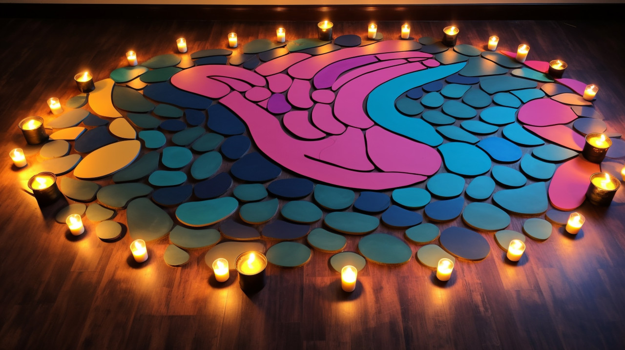 A rangoli with candles on top of them, diwali festival stock image, diwali festival ai prompt