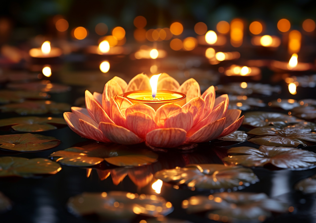 A diya in the shape of a lotus flower, diwali festival stock image, diwali festival ai prompt