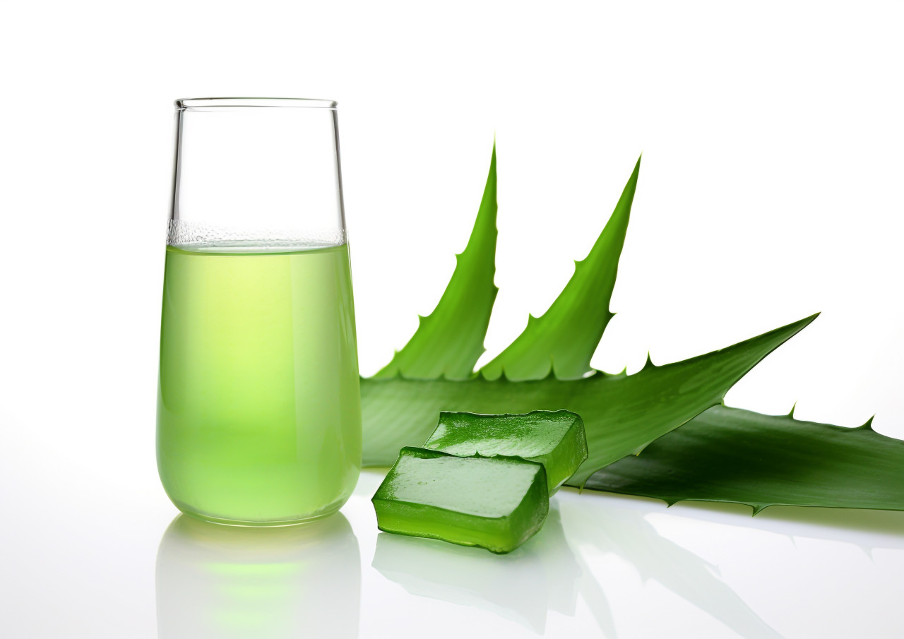 The aloe vera juice with some leaves, alovera leaf image
