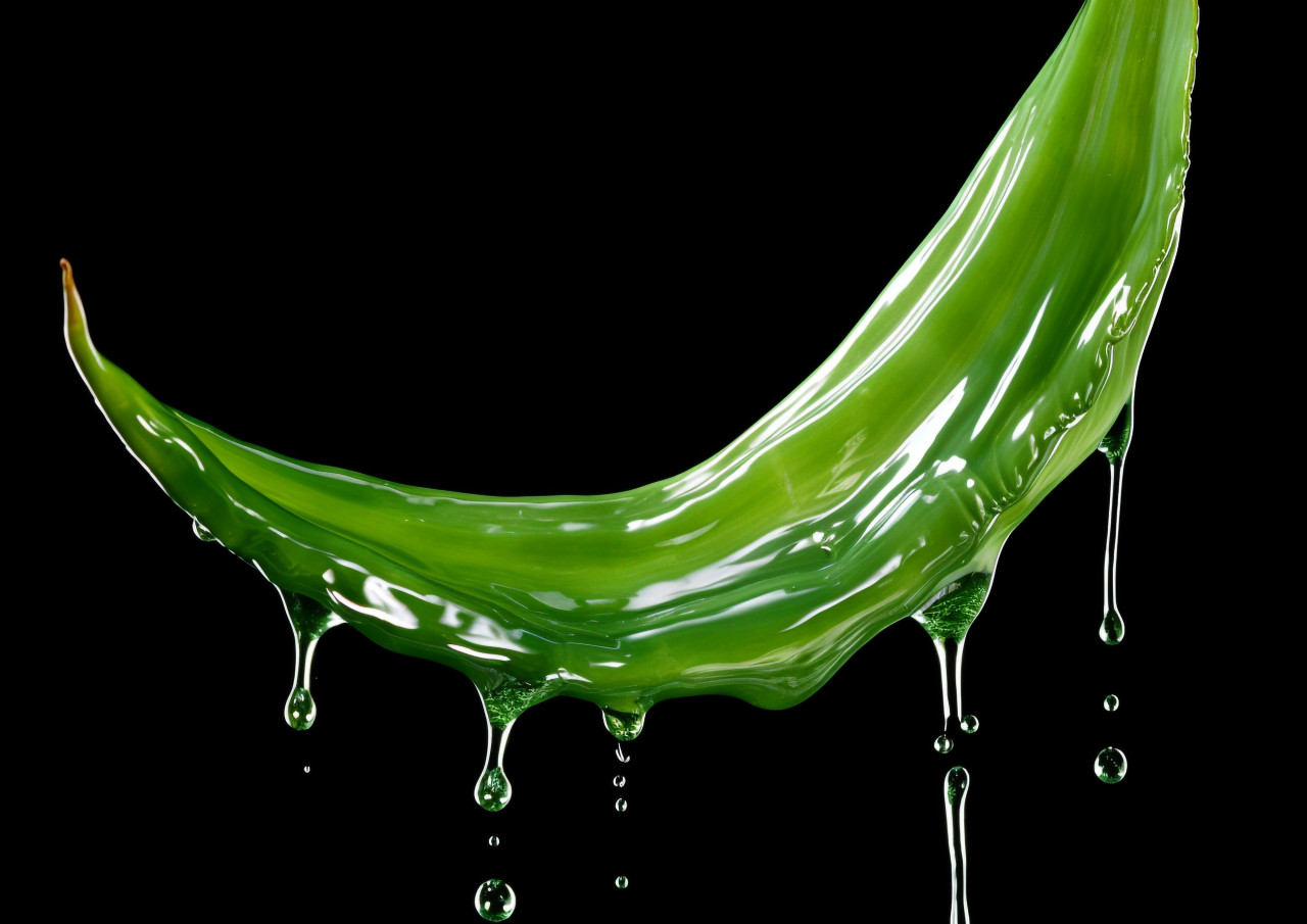 Green aloe vera leaf dripping water, alovera leaf image